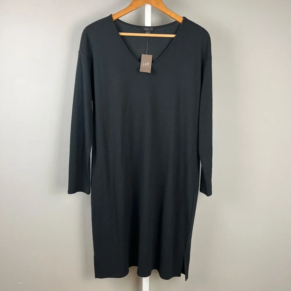 J. Jill Petites Dress Womens MP Wearever Collection Black Rib‎ Knit New NWT